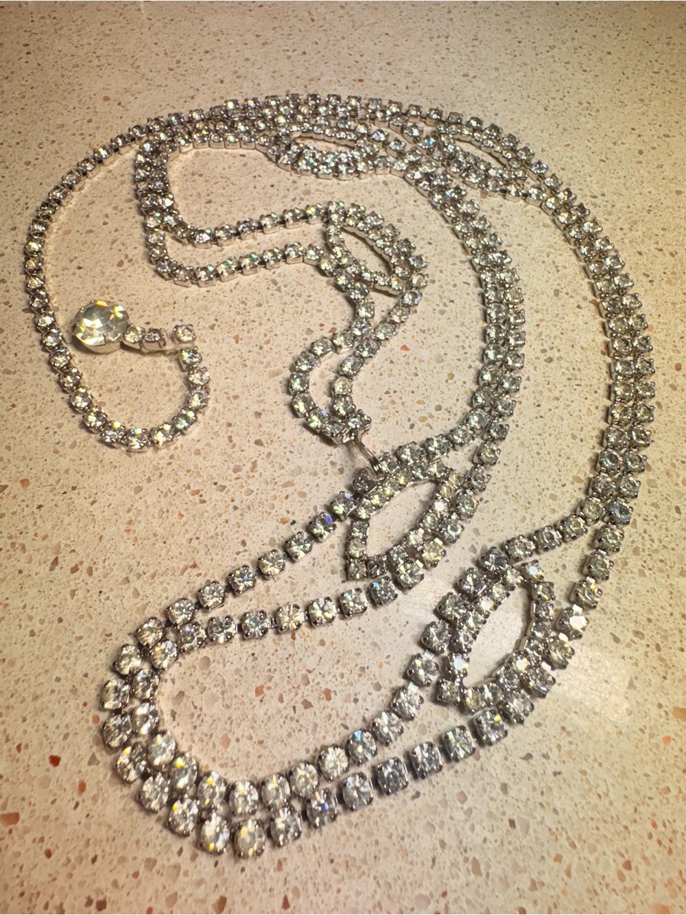 Art Deco Crystal Rhinestone Belt Necklace 36” Dainty